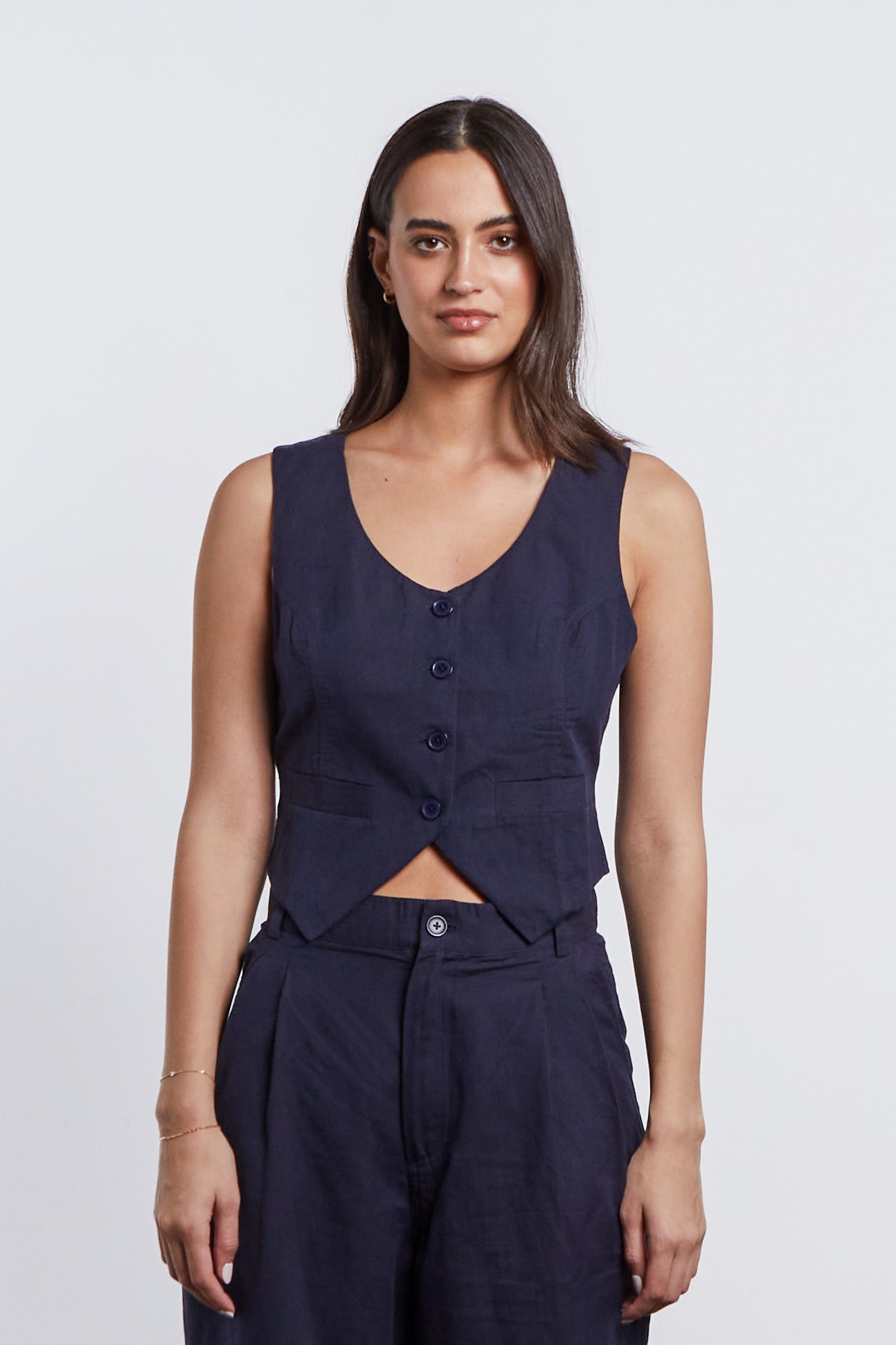 Harper Linen Vest - Navy