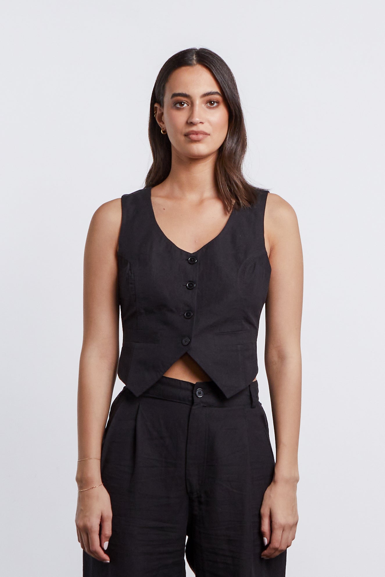 Harper Linen Vest - Black