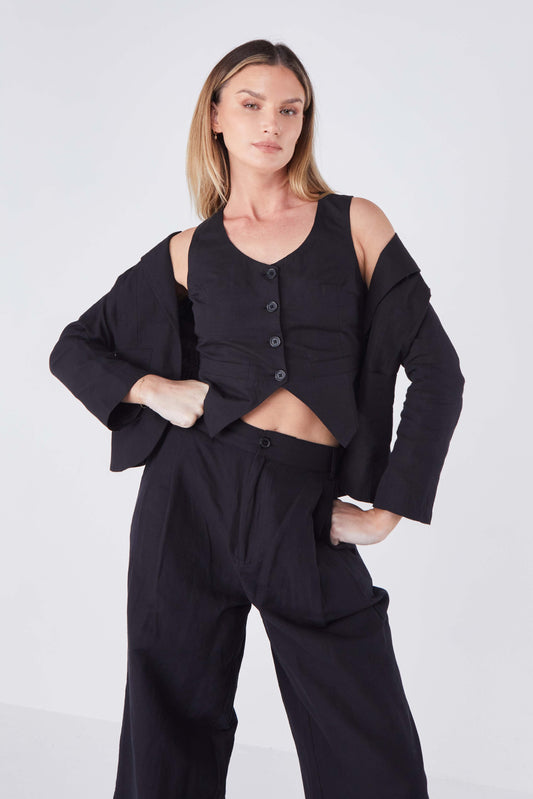 Harper Linen Vest - Black