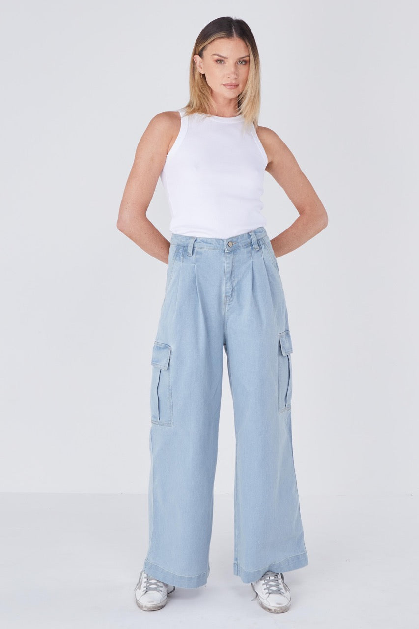 Dante Cargo Pants - Light Wash Denim