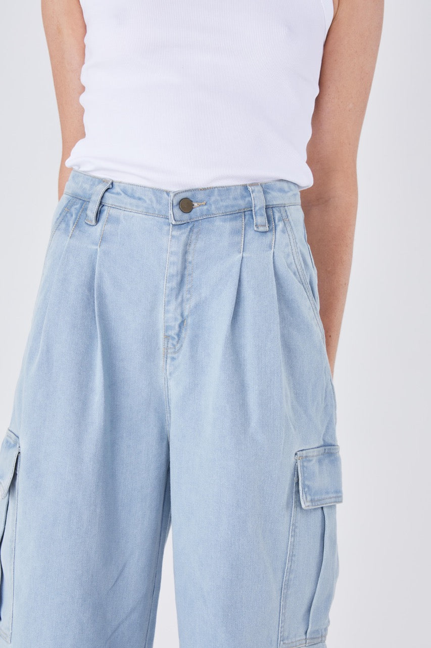 Dante Cargo Pants - Light Wash Denim