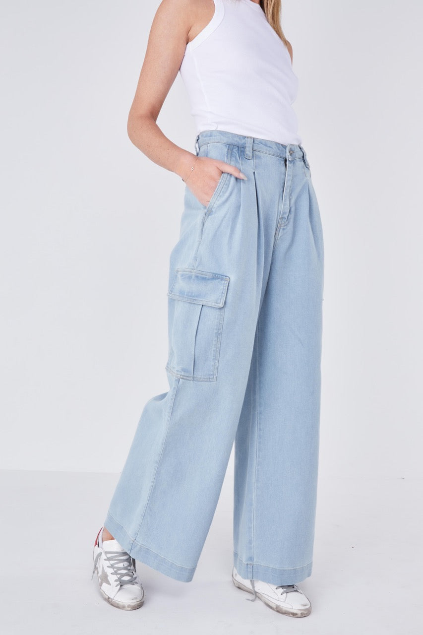 Dante Cargo Pants - Light Wash Denim