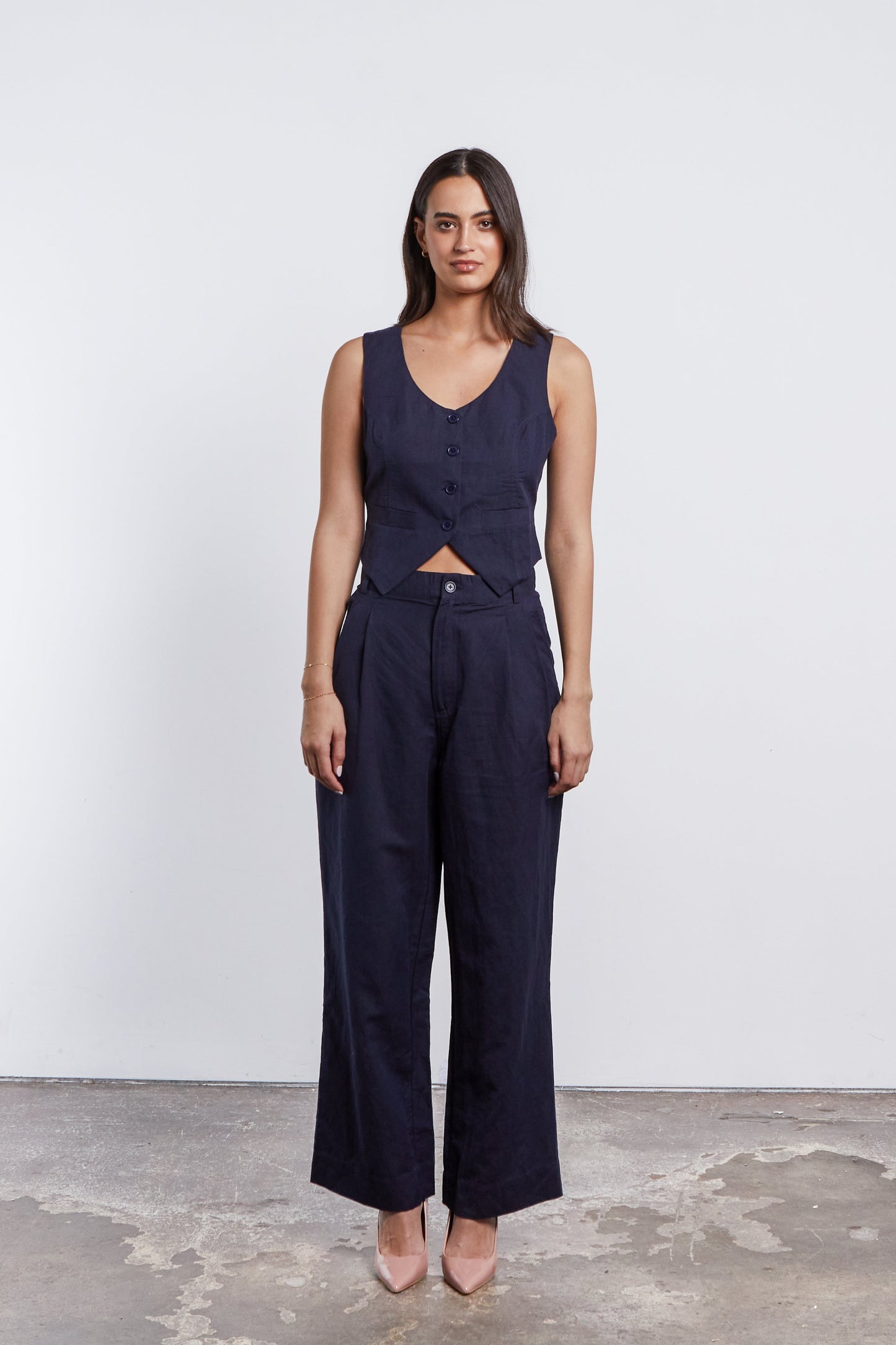 Harper Linen Vest - Navy