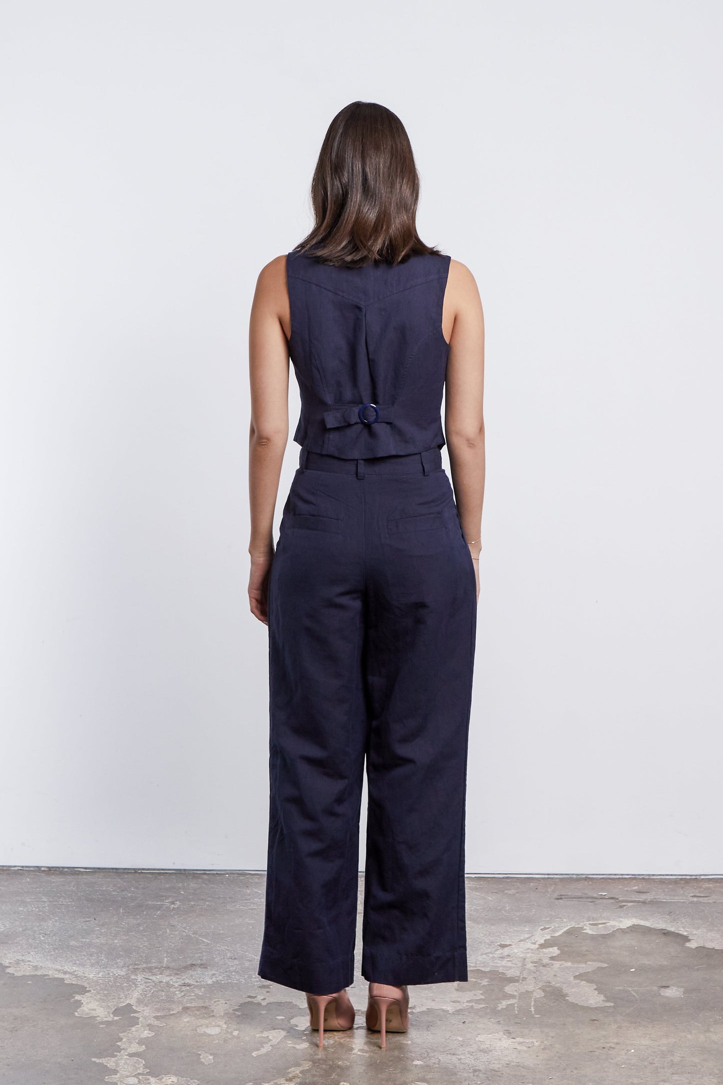 Harper Linen Vest - Navy