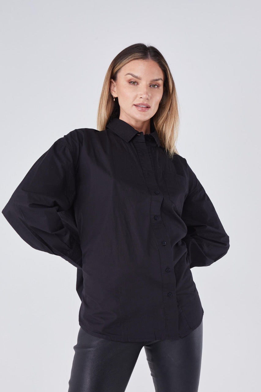 Joliet Oversized Boyfriend Shirt - Black