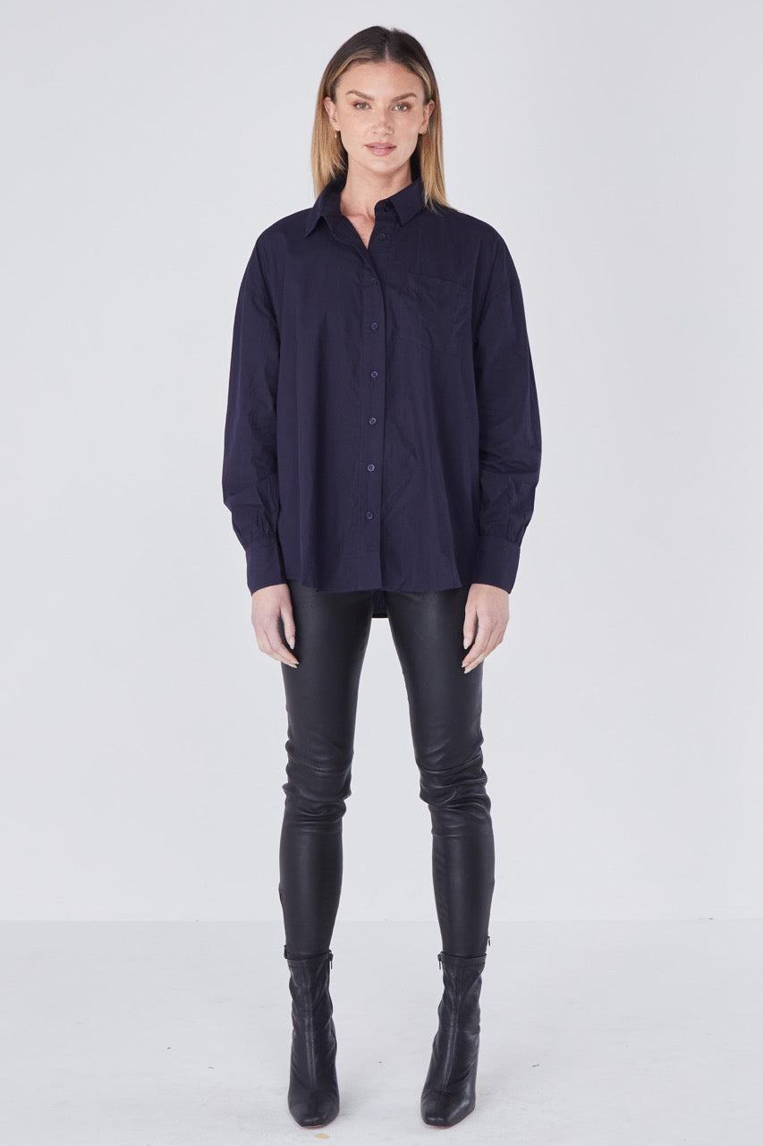 Joliet Oversized Boyfriend Shirt - Navy