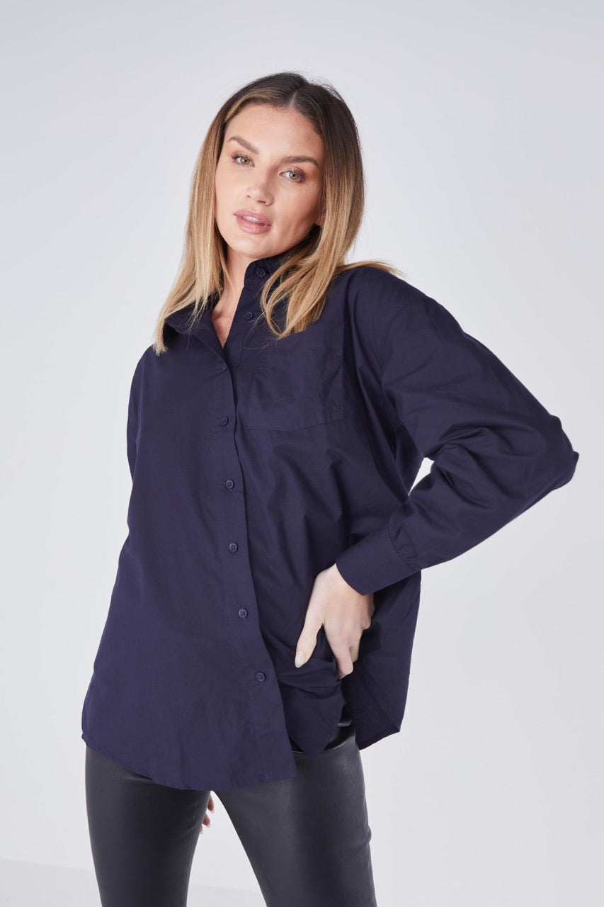 Joliet Oversized Boyfriend Shirt - Navy
