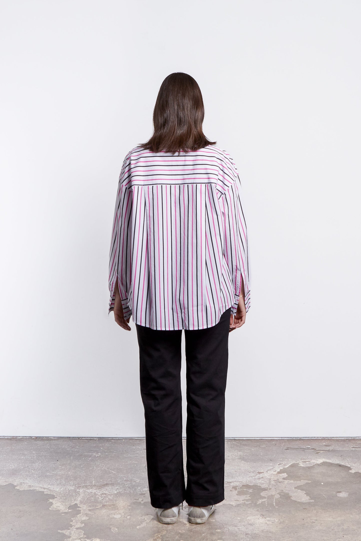 Joliet Oversized Boyfriend Shirt - Black/Dragon fruit Stripe