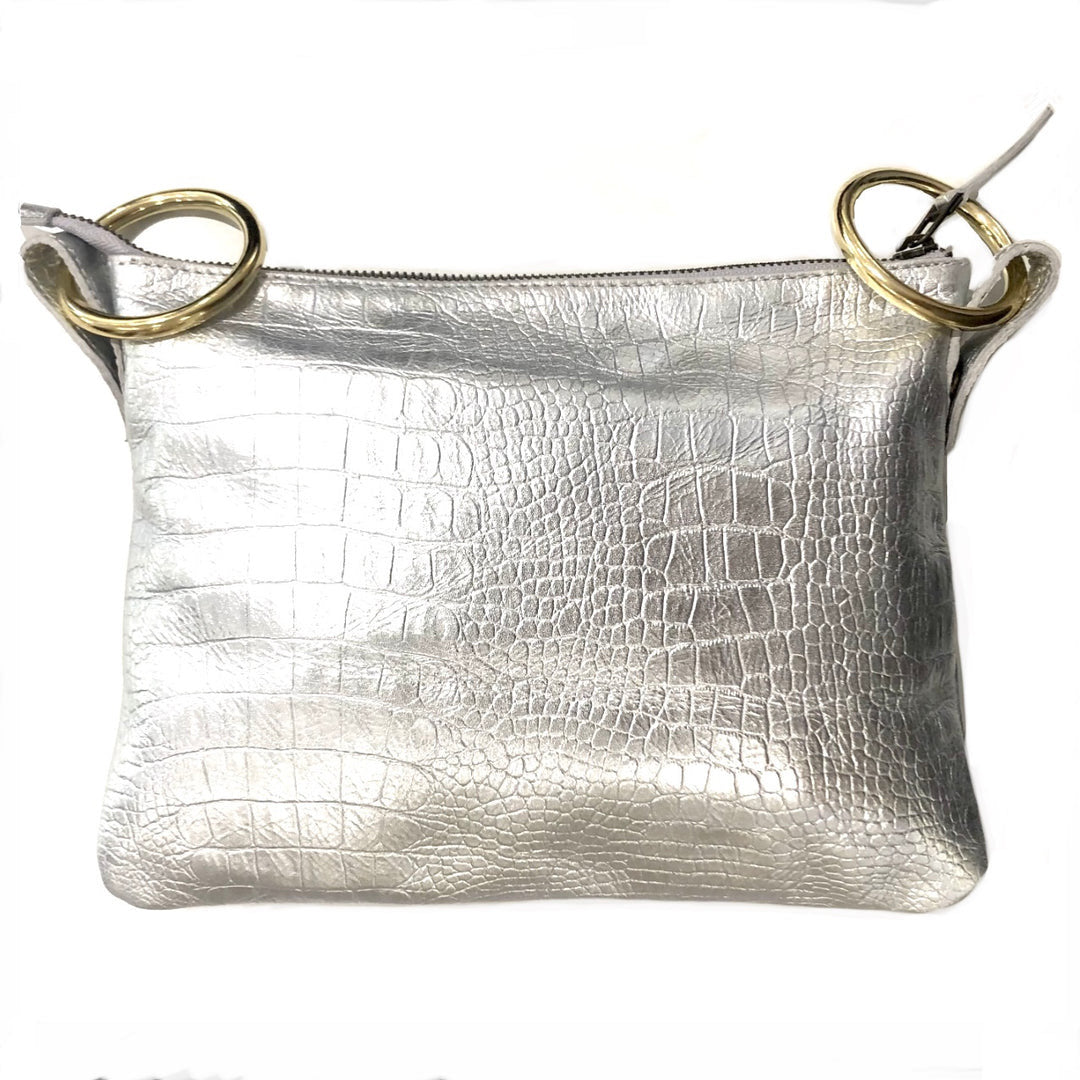 Kali Label Nina Crossbody Bag Silver Croc