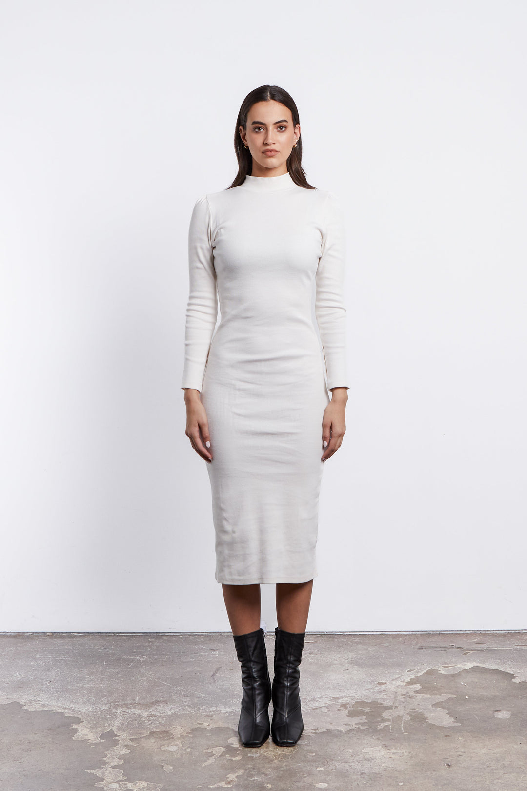 Alexis Rib Dress in Winter White
