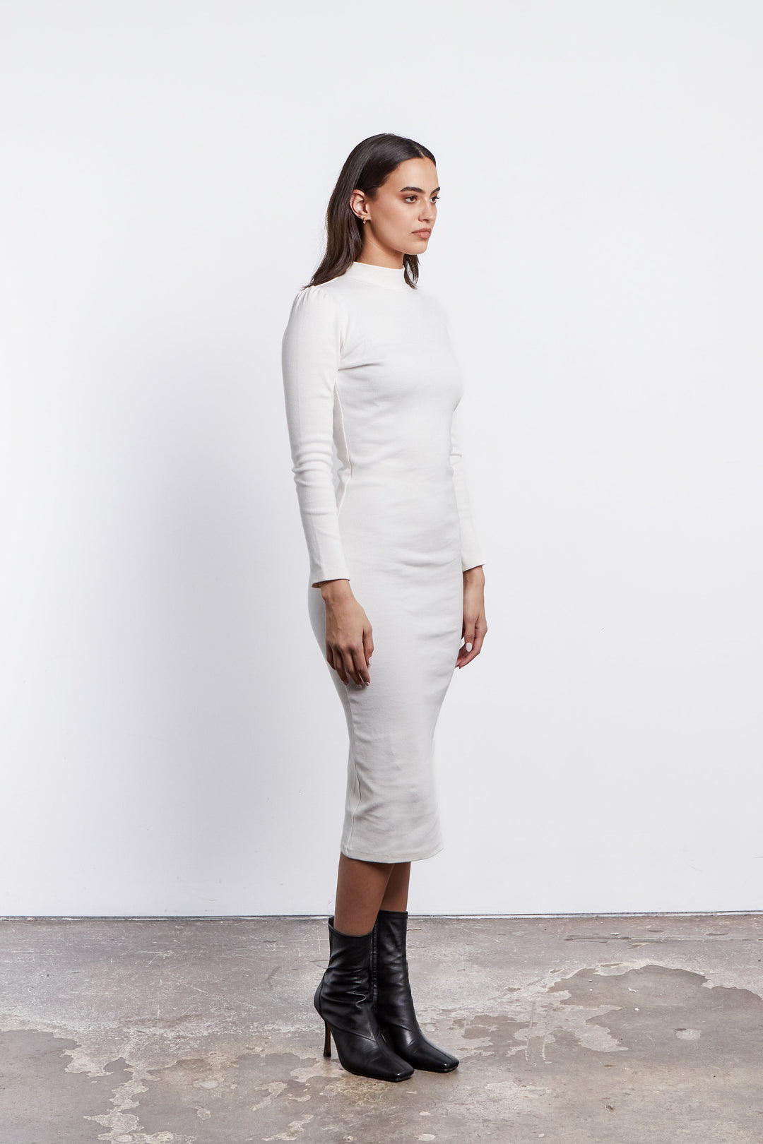 Alexis Rib Dress in Winter White