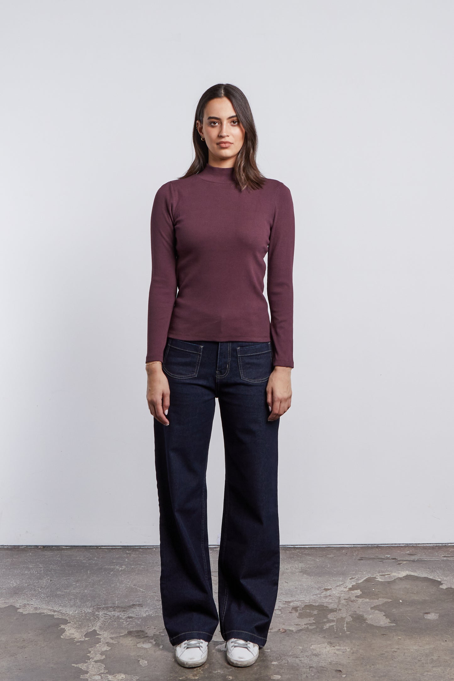 Edison Mock Neck Top - Chestnut/Pinot