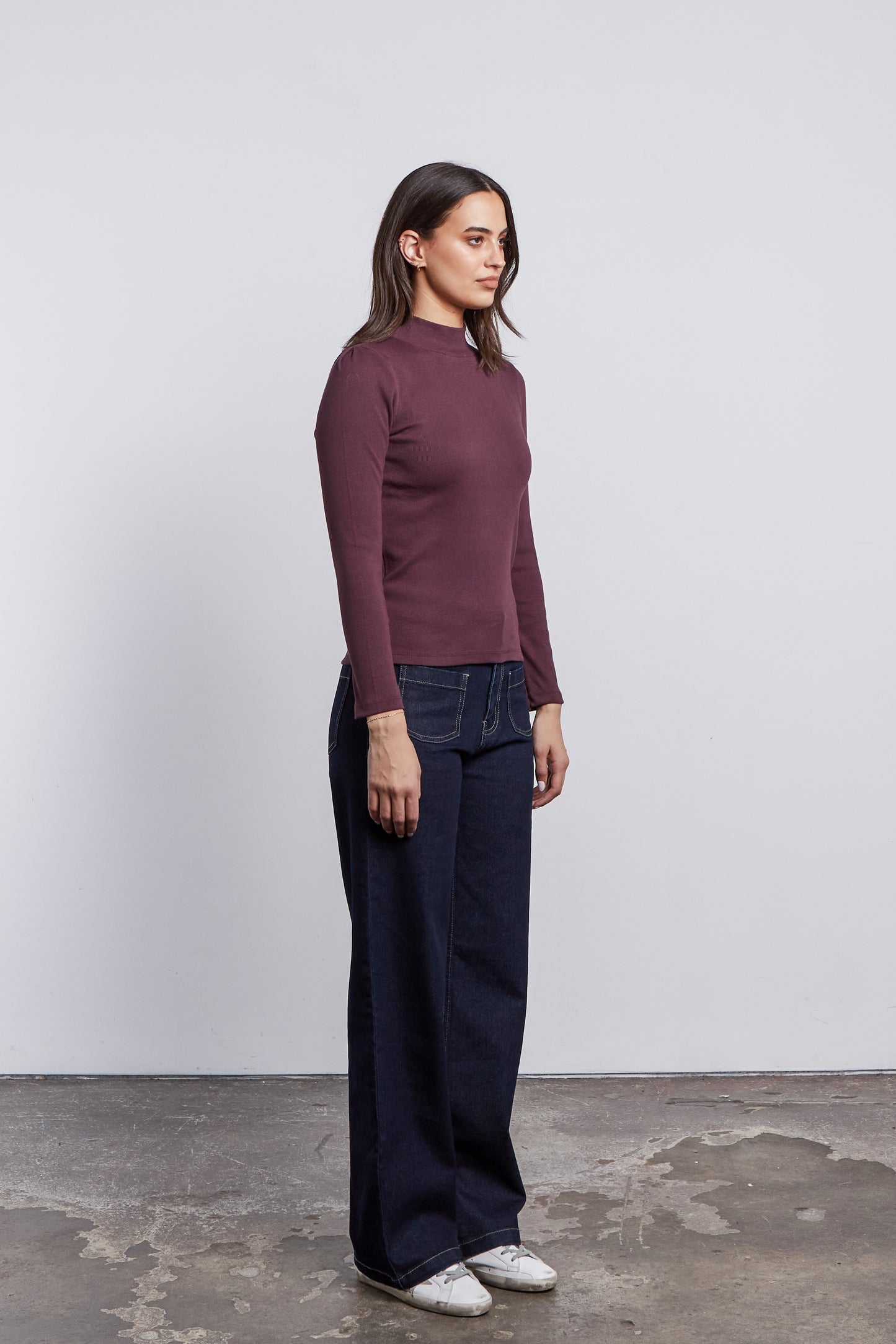 Edison Mock Neck Top - Chestnut/Pinot