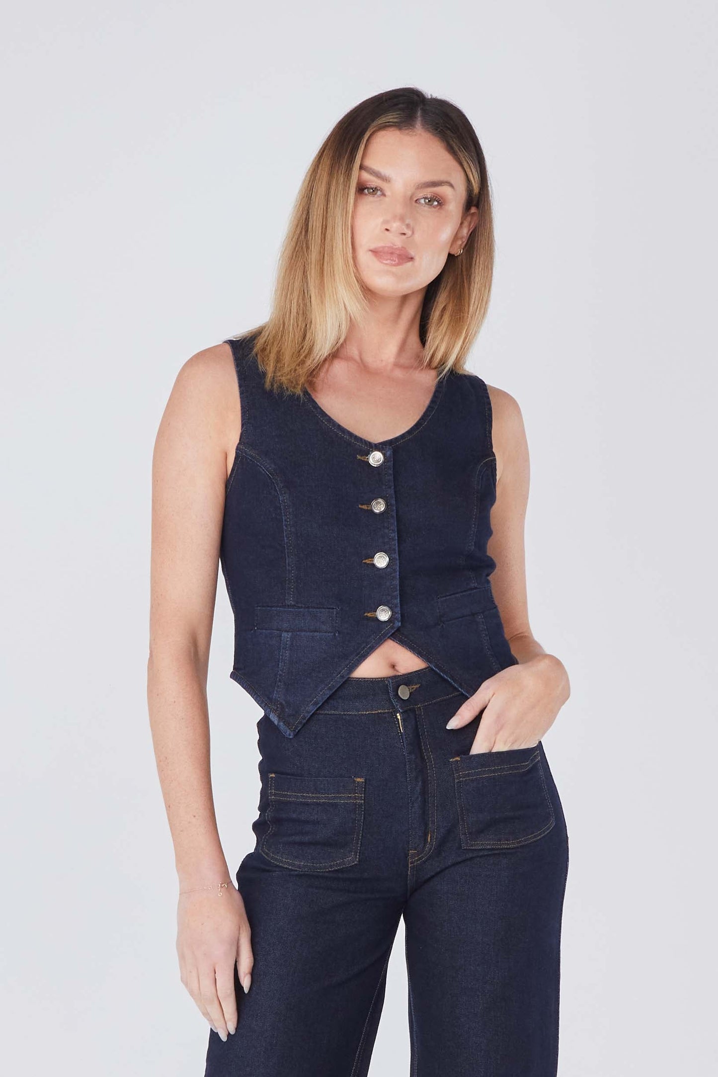 Harper Denim Vest - Dark Wash