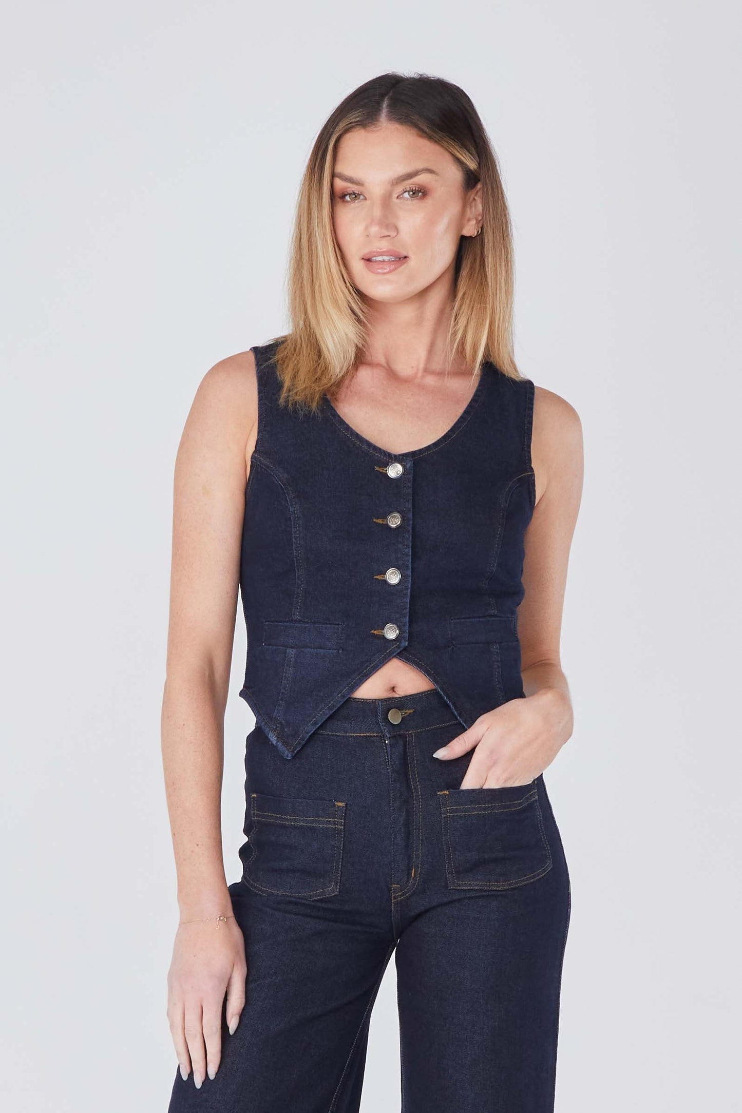 Harper Denim Vest - Dark Wash