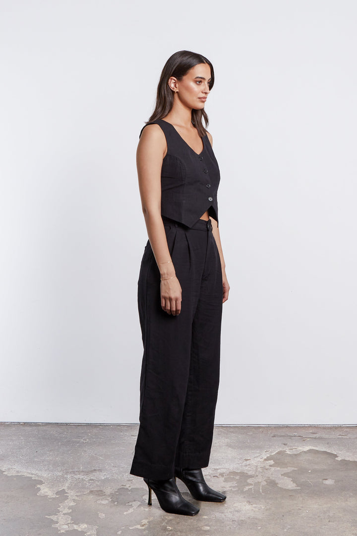Harper Linen Waistcoat in Black