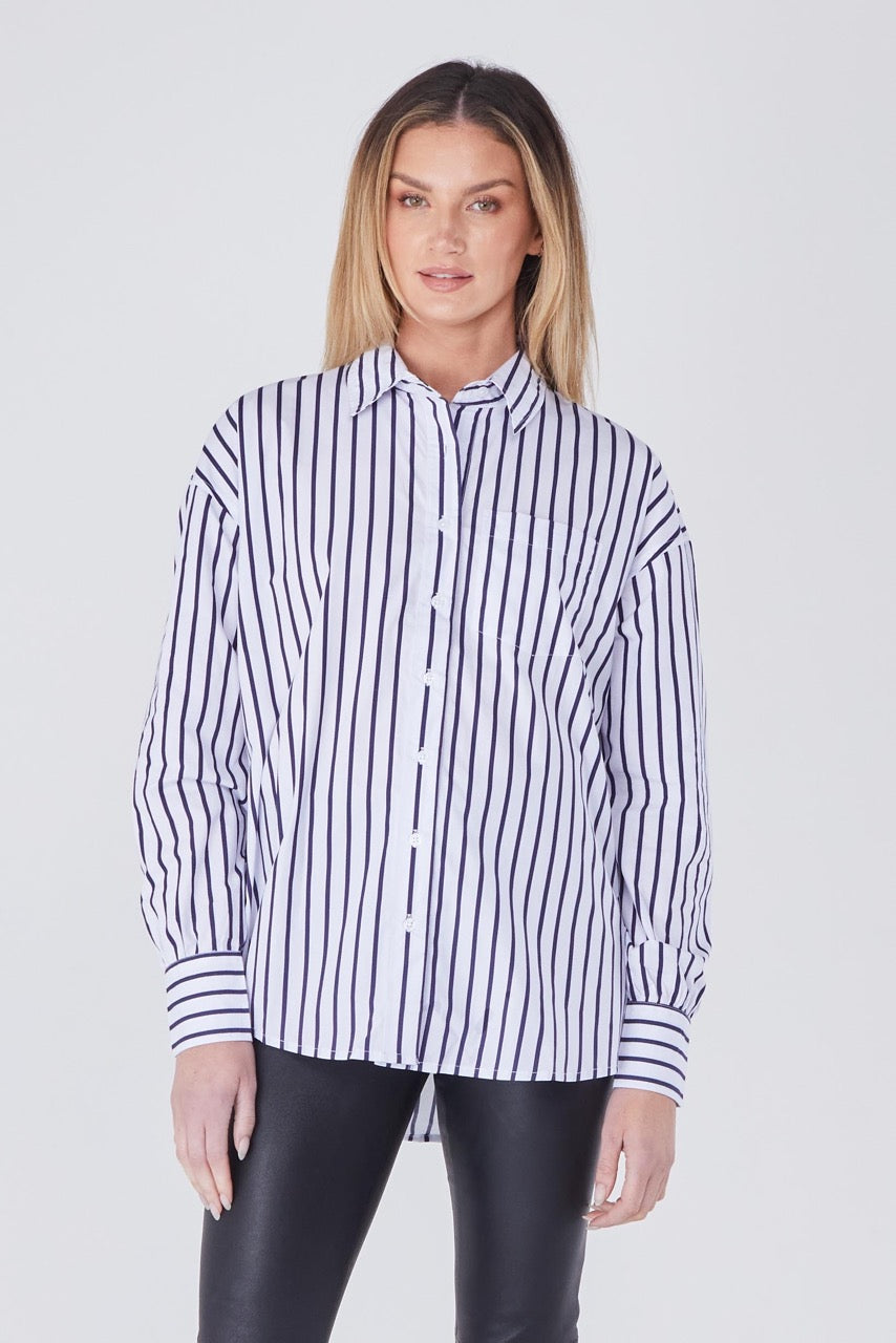 Joliet Oversized Boyfriend Shirt - Navy/White Stripe